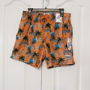 Beach Bros Tropical Animal Bright Orange Zebra Men’s swimming Trunks Size M